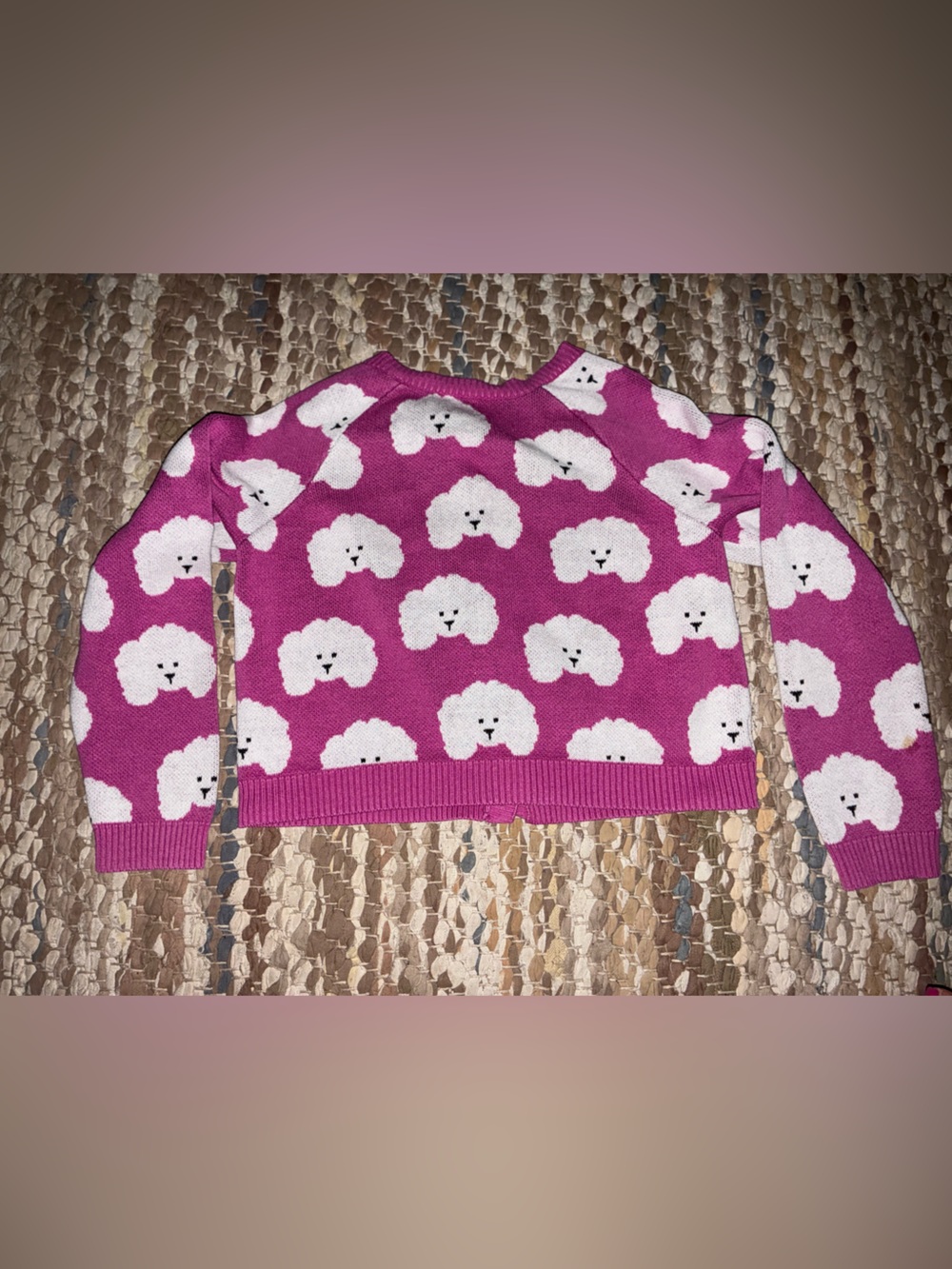 Tea Collection Hot Pink Knit Cardigan with White Puppy Faces - Picture 2 of 3